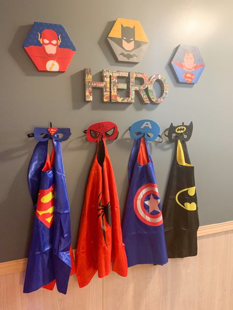 Playroom Inspo Boys, Little Boy Room Decor, Diy Superhero Decor, Superhero Room Ideas, Playroom Remodel, Superhero Boys Room, Superhero Room Decor, Superhero Wall Decor, Superhero Decor