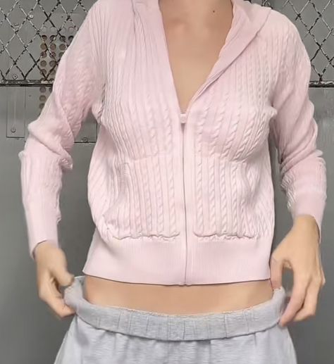 Ralph Lauren pink cable knit hoodie grey sweatpants skinny girl Ayla Cable Knit Zip Up Brandy, Cable Knit Zip Up, Pink Zip Up, Pink Zip Up Hoodie Outfit, Zip Up Hoodie Outfit Aesthetic, Baby Pink Hoodie, Hoodie Outfit Aesthetic, Thrift Manifestation, Cable Knit Sweater Outfit