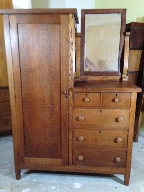 ANTIQUE OAK CHIFFEROBE Antique Chifferobe, Rumford Fireplace, Dresser Wardrobe, Mirrored Armoire, Dresser In Closet, Oak Wardrobe, Provincial Furniture, Wardrobe Dresser, French Provincial Furniture