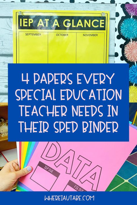 t’s no secret that being a special education teacher involves a ton of paperwork. While it’s important to keep all your special education and IEP paperwork organized and accessible, I find that I reach for the same documents over and over. That is why I created a Special Education Teacher Binder to keep these important documents where I can easily access them. On this blog post, you’ll find 4 must have special education teacher documents that I keep inside my teacher binder. Special Education Preschool Classroom, Special Education Classroom Organization, Special Education Teacher Binder, Special Education Paraprofessional, Inclusion Teacher, Special Education Organization, Resource Teacher, Resource Room Teacher, Middle School Special Education