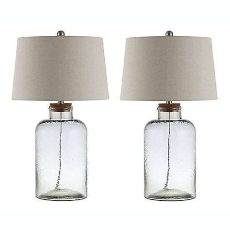 Safavieh Caden Glass Table Lamps (Set of 2) | Bed Bath and Beyond Canada Clear Glass Lamp, Beachy House, Glass Table Lamps, Handmade Wall Clocks, Decorative Table Lamps, Bedside Lighting, Table Lamp Sets, Home Decor Lights, Mason Jar Lamp