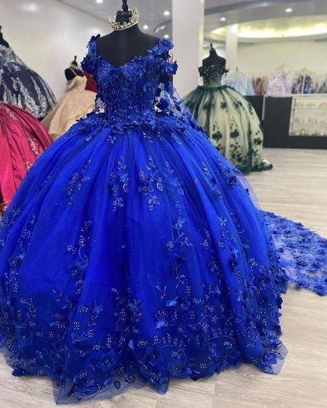 Quincenera Dresses Butterfly Elegant, Royal Blue Butterfly Quinceanera Dresses, Royal Blue Butterfly Quince Dress, Quinceanera Dresses With Train, Butterfly Quince Dress, Blue Quince Dress, Quince Blue, Royal Blue Quinceanera Dresses, Xv Dresses