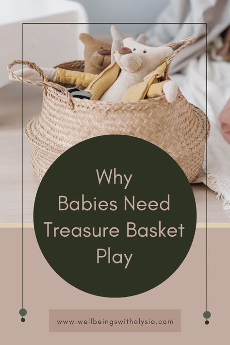 Explore the importance of treasure basket play for babies! Delve into sensory-rich experiences that stimulate curiosity and cognitive development. From exploring various textures to discovering new objects, treasure basket play ignites babies' senses and fosters early exploration. Unlock the transformative benefits of this simple yet powerful play activity in nurturing your baby's growth and development. Treasure Baskets For Babies, Baby Treasure Basket, Sensory Basket, Infant Daycare, Baskets For Kids, Infant Sensory Activities, Treasure Basket, Infant Classroom, Creative Lesson Plans