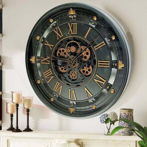 New Wall Clock Design Belgium Collection 26 inches with glass cover. Elegance www.thegearsclock.com #love #wallclock #wallclocks #glasswallclock #livingroom #luxuryliving Contemporary Mediterranean, Gear Clock, Mantel Clocks, Wall Clock Design, Vintage Wall Clock, Clock Wall, Unique Wall Clocks, Glass Cover, Large Wall Clock