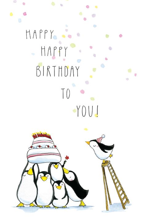 Happy Birthday Penguin, Happy Birthday Google, Happy Birthday Drawings, Happy Happy Birthday, Penguin Birthday, Bday Cards, Happy Birthday Love, Birthday Crafts, Happy Birthday Fun