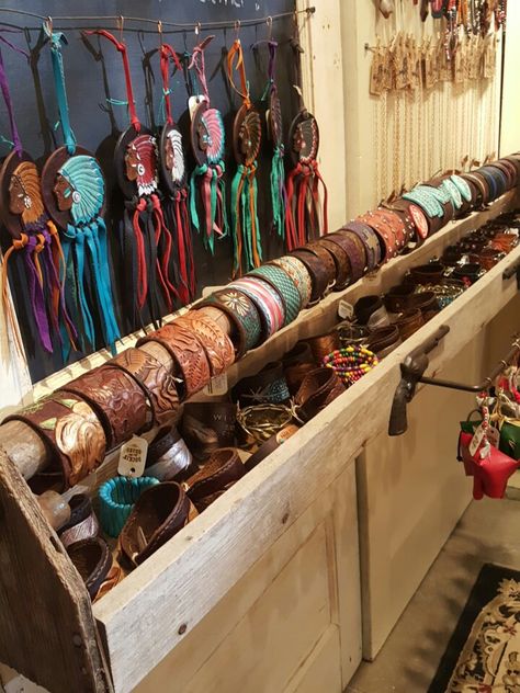 Western Jewelry Booth Display Ideas, Western Display Booth, Cuff Bracelet Display Ideas, Leather Vendor Booth, Leather Display Ideas, Western Booth Display, Western Jewelry Display Ideas, Western Vendor Booth, Western Booth Display Ideas