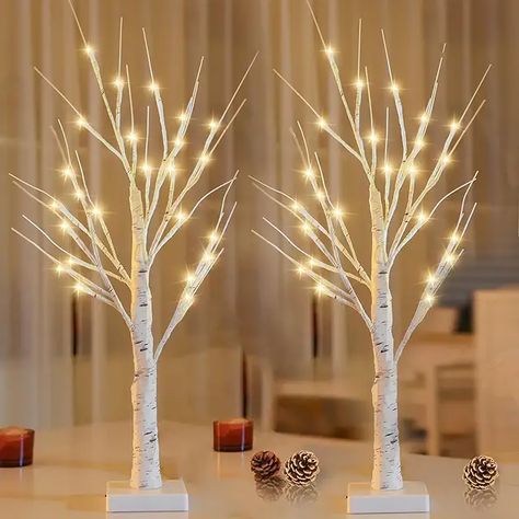 Birch Decorations, Birch Christmas Tree, Birch Christmas, Solar Christmas Lights, Holiday Bedroom, Thanksgiving Tree, Warm White Lights, Christmas Tabletop Decor, Tabletop Christmas Tree