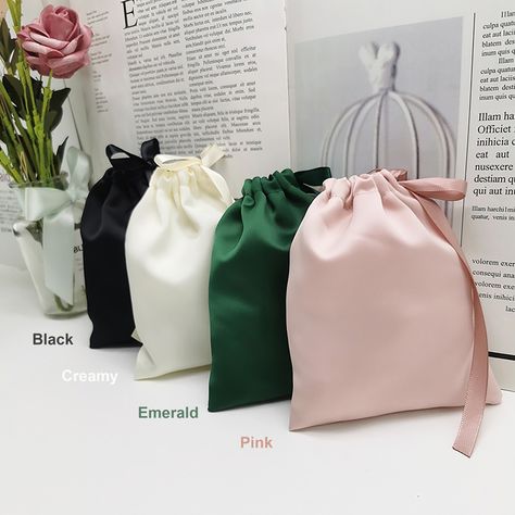 Satin Bags Packaging, Pouch Serut, Custom Drawstring Bags, Custom Jewelry Packaging, Jewelry Packaging Bags, Logam Mulia, Business Packaging Ideas, Clothing Packaging, Packaging Ideas Business