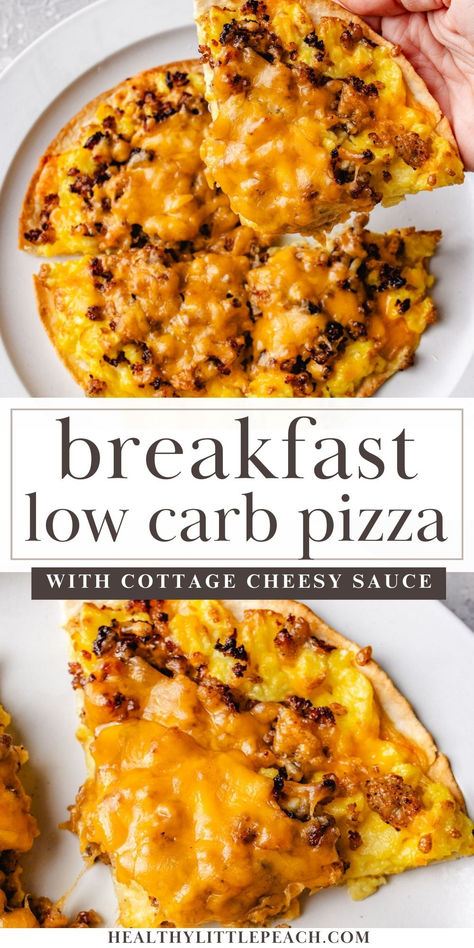 a breakfast pizza with sausage, egg and cheese on a tortilla and air fryed Low Carb Breakfast Quesadilla, High Protein Breakfast Pizza, Low Calorie Savory Breakfast, High Protein Low Carb Meal Prep Breakfast Ideas, Breakfast High Protein Low Carb, Low Carb Breakfast Pizza, Bariatric Breakfast Ideas, Healthy Breakfast Pizza, Macro Friendly Breakfast