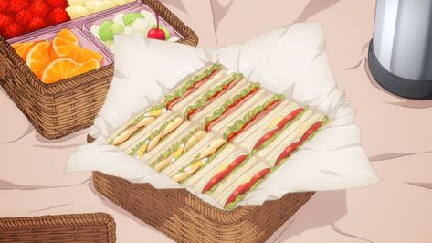 Sandwiches and fruit (handmade by Rin!) | Fate/Stay Night: Unlimited Blade Works (Episode 11) Anime Food Sandwich, Anime Sandwich, Unlimited Blade Works, Animated Food, Food Samples, Japanese Food Illustration, Anime Bento, Anime Foods, Food Anime