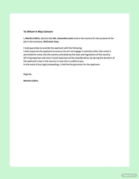 Sample Guarantor Letter for Job Template Formal Letter, A Formal Letter, Application Letters, Preschool Curriculum, Letter Sample, Blog Website, Google Docs, Word Doc, Business Person