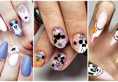 Disney nails for Halloween! Get a great Halloween look, inspired by Disney fun. Make true Disney Halloween nail art with these magical designs. Disney Halloween Nail Designs, Disney Nail Design, Spooky Disney, Disney Themed Nails, Disney Halloween Nails, Disney Christmas Nails, Disney Princess Nails, Christmas Eve Plate, Disney Nail Designs