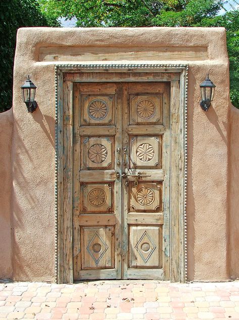 Mud House, Adobe House, Santa Fe Style, Cob House, Bohol, Garden In The Woods, Old Doors, Garden Doors, Unique Doors