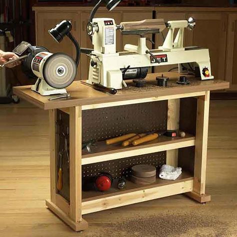 Lathe Stand, Diy Lathe, Tool Stand, Woodworking Bench Plans, Wood Turning Lathe, Wood Store, Wood Magazine, Lathe Projects, Wood Turning Projects