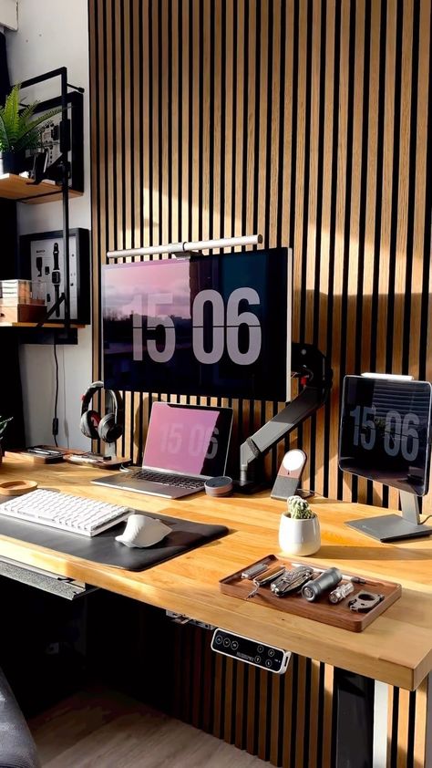 Office Setup Minimalist, Tv Wall Idea, Dream Desk Setup, Setup Minimalist, Minimalist Desk Setup, Design Tv Stand, Tv Console Decor, Tv Stand Decor Living Room, Tv Room Decor