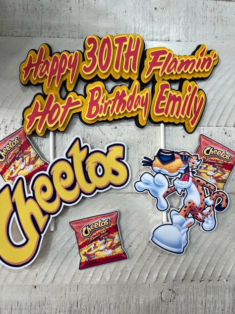 hot cheetos birthday Hot Cheetos Cake, Flaming Hot Cheetos, Birthday Cake Decorations, Flaming Hot, Hot Cheetos, Cake Banner Topper, Happy 30th, Bday Cake, Birthday Cake Decorating