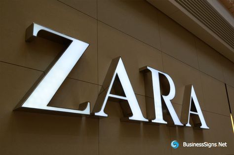 3D LED Front-lit Signs With Mirror Polished Stainless Steel Letter Shell For ZARA Backlit Signage, Signage Light, Bar Restaurant Design, Architecture Restaurant, Channel Letter Signs, Light Box Sign, Store Signage, Backlit Signs, Design Café