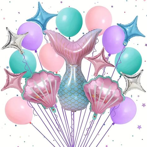 You don't need to spend a lot of money on an balloon garland, you can use this sets to decorate. #Ad Princess Birthday Party Decor, Party Decor Purple, Mermaid Tail Balloon, Silver Balloon Garland, Mermaid Birthday Decorations, Baby Shower Balloon Decorations, Mermaid Balloons, Pretty Balloons, Princess Birthday Party Decorations