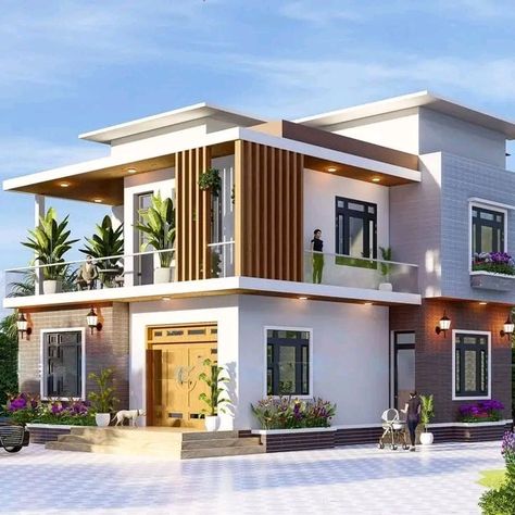 Two Side Elevation Design, Side Elevation Designs For House, Modern Narrow House Plans, Farmhouse 2 Story, Farmhouse Elevation, Simple Elevation, Small House Extensions, Sher Singh, Elevation Ideas