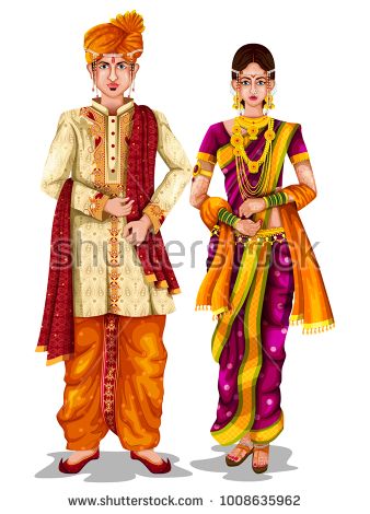 Maharashtrian Wedding Couple, Figure Mehendi, Practice Illustration, Bride Images, Wedding Cartoon, Bride Fashion Illustration, Marathi Saree, Maharashtrian Wedding, Wedding Couple Cartoon