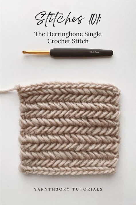 The herringbone stitch is a great way to add an interesting texture to your crochet projects! If you can single crochet you can easily do this stitch. Click the link for a quick tutorial. Single Herringbone Stitch, Crochet Patterns That Look Like Knitting, Breathable Crochet Stitches, Crochet Stitch For Thick Yarn, Crochet Stitch Examples, How To Crochet Rope Stitch, Crochet Stitch Like Knitting, Easy Blanket Crochet Stitch, Softest Crochet Stitch