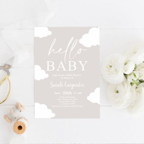 $2.95 | Cloud Minimalist Baby Shower Invitation - baby shower, elegant baby shower, minimalist, cloud baby shower, cloud invitation, gender neutral, hello baby, clouds, neutral, up in the clouds Gender Reveal Invitations Clouds, Cloud Theme Baby Shower Invitations, Cloud Gender Reveal Invitation, On Cloud 9 Baby Shower Invitation, Cloud Baby Shower Invitation, Minimalist Baby Shower Invitation, Cloudy Baby Shower Theme, Cloud Themed Baby Shower Ideas, Baby Shower Cloud Theme