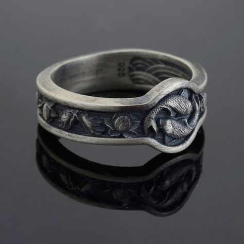 Male Rings Silver, Mens Jewelry Rings Unique, Men Rings Aesthetic, Mens Jewelry Rings, Male Rings, Male Ring, Masculine Jewelry, Japanese Koi Fish, Cool Rings For Men