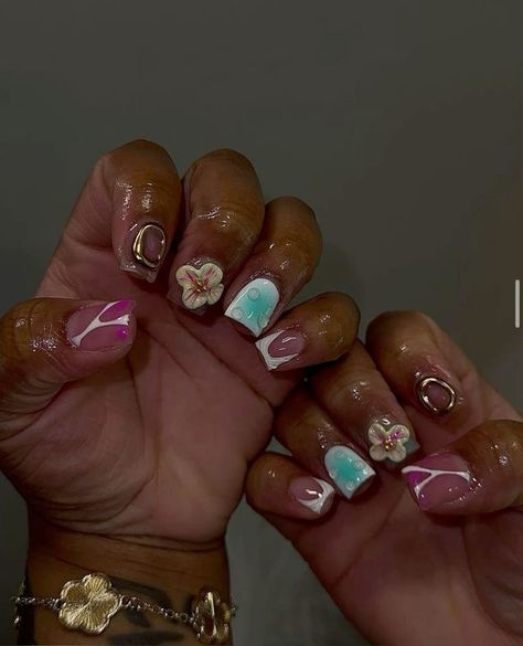 Tropical Acrylic Nails, 3d Overlay, Overlay Nails, Hard Nails, Colored Acrylic Nails, Girly Acrylic Nails, Short Square Acrylic Nails, Exotic Nails, Long Acrylic Nails Coffin