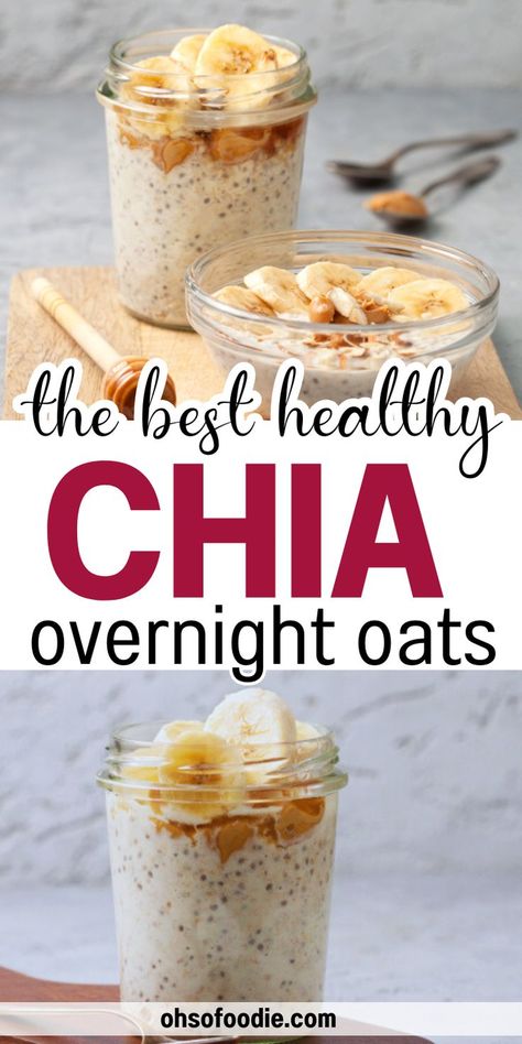 Text reads The Best Healthy Chia Overnight Oats Chia Seed Pudding Overnight Oats, Chia Seed Pudding Oat Milk Recipe, Downshiftology Overnight Oats, Chia Seed Overnight Oats Healthy, Overnight Oats With Chai Seeds, Chia Seeds And Oats Breakfast, Overnight Chia Pudding Breakfast Healthy, Overnight Keto Oats, Chia Overnight Oats Recipe