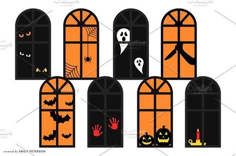 Haunted Windows Clipart. Business Infographic Creepy Window Drawing, Haunted House Windows, Haunted House Illustration, Haunted House Clipart, Happy Hollow, Halloween Board, Casa Halloween, Window Drawing, Halloween Printables Free