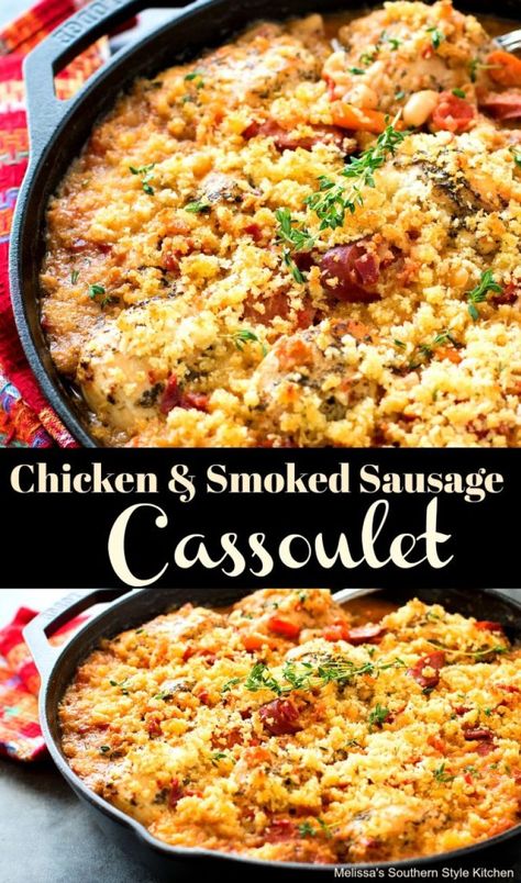 Chicken And Smoked Sausage, Sausage Cassoulet, Smoked Sausages, Smoked Sausage Recipes, Seasoned Chicken, Best Casseroles, Chicken Breast Seasoning, Fire Roasted Tomatoes, Cannellini Beans