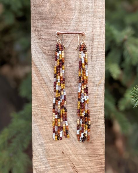 Autumn Beaded Earrings, Fall Fringe Earrings, Brown Beaded Earrings, Beaded Fall Earrings, Fall Seed Bead Earrings, Fall Beaded Earrings, Fall Beaded Jewelry, Fringe Beaded Earrings, Long Beaded Earrings