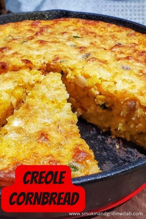 Creole Cornbread is a traditional Southern dish that is both flavorful and hearty. It is made with a combination of cornmeal and flour, making it both light and fluffy. The texture is slightly crunchy on the outside, while the center is soft and fluffy. It pairs well with a variety of savory dishes, making it a great addition to any meal. Cajun Cornbread Casserole, Southern Food Sides, Creole Thanksgiving Recipes, Hillbilly Recipes Southern Style, Creole Food Recipes, Creole Cornbread Recipe, Traditional Cajun Recipes, Traditional Southern Food, Creole Side Dishes