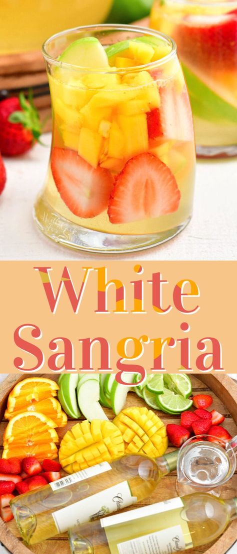 White Sangria is a fruity, sweet wine cocktail that's bursting with fresh flavors of citrus, apples, strawberries, and mango. This is a bright, classic wine cocktail that no summertime celebration would be complete without! Summer Wine Cocktails, Mango Sangria, Wine Mixed Drinks, White Sangria Recipe, White Wine Sangria, Fun Summer Drinks, Wine Flavors, Sweet White Wine, White Sangria