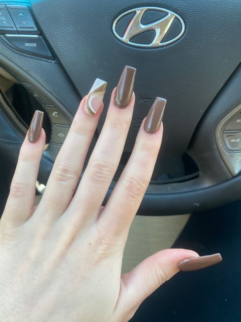 Dark Brown Nails Acrylic Coffin Long, Medium Length Coffin Acrylic Nails Fall, Long Squoval Acrylic Nails, Brown Spring Nails, Brown Acrylic Nails Coffin, Brown Coffin Nail Ideas, Nails Coffin Brown, Brown Coffin Acrylic Nails, Acrylic Nails Coffin Ideas