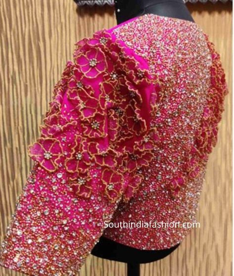 3d Aari Work Blouse, 3d Work Embroidery Blouse, Heavy Maggam Work Blouse Designs Latest, Blouse Designs For Silk Sarees, Stone Work Blouse, Magam Work, Blouse Works, Patch Work Blouse Designs, Aari Design