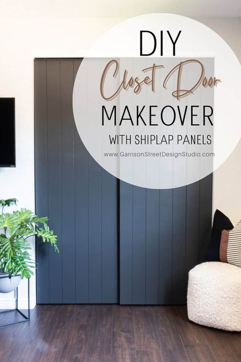 DIY Makeover for Sliding Closet Doors on a Budget | �©GarrisonStreetDesignStudio | DIY | Makeover | Sliding | Closet Doors | on a Budget | Ideas | Shiplap | Paneling | DIY Ideas | DIY Modern | Flat | Double | Hollow Core | Updating Sliding Closet Doors | Bifold | French | Closet Door Ideas DIY | Closet Door Options | Painted | Bedroom | Vertical Shiplap | Sliding Closet Doors | Closet Door Makeover | Alternative | How to | Update | Tutorial | Designs | Unique | Upgrade | Easy | Black Closet Door Ideas Diy, Closet Doors Bifold, Closet Door Options, Diy Closet Door, Closet Door Alternative, French Closet, French Closet Doors, Vertical Shiplap, Shiplap Paneling