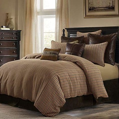 Masculine Bedroom Aesthetic, 2 Bedroom Guest House, Cozy Winter Bedding, Rustic Comforter Sets, Fishing Lodge Decor, Little Rugs, Masculine Bedroom Decor, Unique Furniture Ideas, Brown Duvet