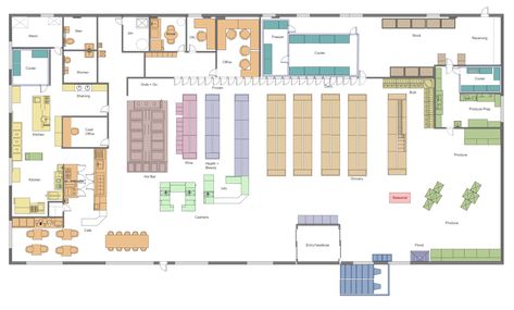 Supermarket Layout | EdrawMax Free Editable Templates & Examples Supermarket Floor Plan Store Layout, Supermarket Plan Architecture, Super Market Design Plan, Small Supermarket Design Interior, Supermarket Layout Plan, Supermarket Simulator Layout, Grocery Store Floor Plan, Supermarket Floor Plan, Small Grocery Store Design Layout