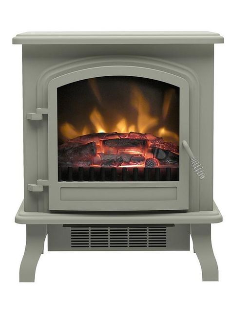 Be Modern Colman Stove in French Grey | very.co.uk Electric Stove Fire, Electric Fire Suites, Wall Mounted Electric Fires, Stove Black, Log Bed, Modern Centerpieces, Cosy Night In, Diy Plumbing, Electric Fires