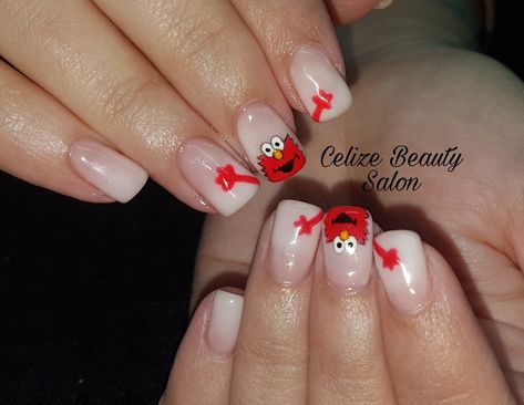 Elmo Nail Art, Elmo Nails Acrylic, Elmo Nails Design, Elmo Nails, Cookie Monster Nails, Seaseme Street, Natural Nail Designs, Anime Nails, Short Almond