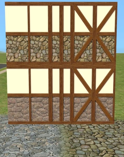 Mod The Sims - Maxis Match Tudor Walls and Rock Terrains Sims 4 Cottage, Sims Medieval, Medieval Era, Sims 4 Tsr, Sims 4 House Plans, Timber Walls, Cottage Exterior, Sims 4 House Design, Medieval Houses