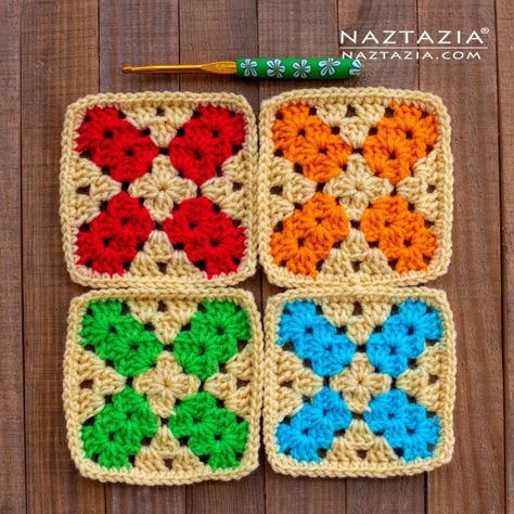 X Marks the Spot Granny Square - Naztazia ® Traditional Granny Square, X Marks The Spot, Granny Square Crochet Patterns Free, Granny Square Pattern, Crochet Bedspread Pattern, Crochet Blocks, Crochet Shawls, Crochet Granny Square, Crochet Square Patterns