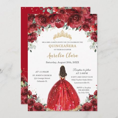 Chic Quinceañera Red Floral Roses Princess Tiara Invitation - tap/click to personalize and buy #Invitation #quincea&241;era #15th #birthday #invitation, #elegant Quinceanera Charro, Charro Dress, Quinceanera Red, Horse Invitations, Invitations Quinceanera, Gold Glitter Dress, Mexican Quinceanera, Floral Birthday Invitations, Silver Invitation