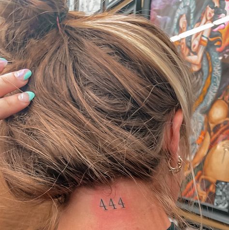 444 Tattoo Back Of Neck, 444 Tattoo With Stars, 444 Tattoo Neck, 444 Neck Tattoo, 444 Tattoo Behind Ear, 444 Tattoo Ideas, Tattoos 2023, 777 Tattoo, 444 Tattoo