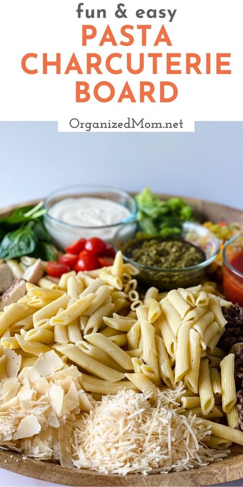 Italian Food Charcuterie Board, Pasta Boards For Parties, Pasta Charcuterie Board Ideas, Pasta Board Ideas, Dinner Boards For Parties, Board Dinner Ideas, Pasta Charcuterie Board, Italian Food Board, Bring A Board Night Ideas