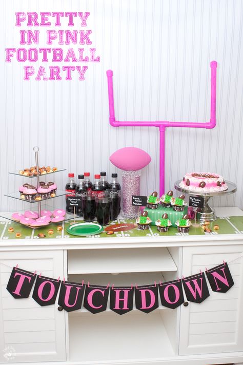 Pink Football Party, Girl Football Party, Soccer Photos, Cheerleading Party, Zombie Birthday Parties, Football Baby Shower, Pink Football, Zombie Birthday, Football Theme Party