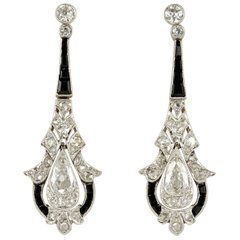 Rare Belle Époque 2.90 Carat Diamond Black Onyx Platinum Earrings 1920s Jewelry, Edwardian Jewelry, Platinum Earrings, Fine Silver Jewelry, Silver Jewelry Earrings, Silver Engagement Rings, White Gold Jewelry, Art Deco Jewelry, Fine Earrings