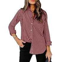 Cotton Stripe Dresses, Work Formal, Work Blouses, Women's Button Down Shirt, Loose Blouse, Dressy Tops, Shirt Long Sleeve, Work Blouse, Fashion Wear