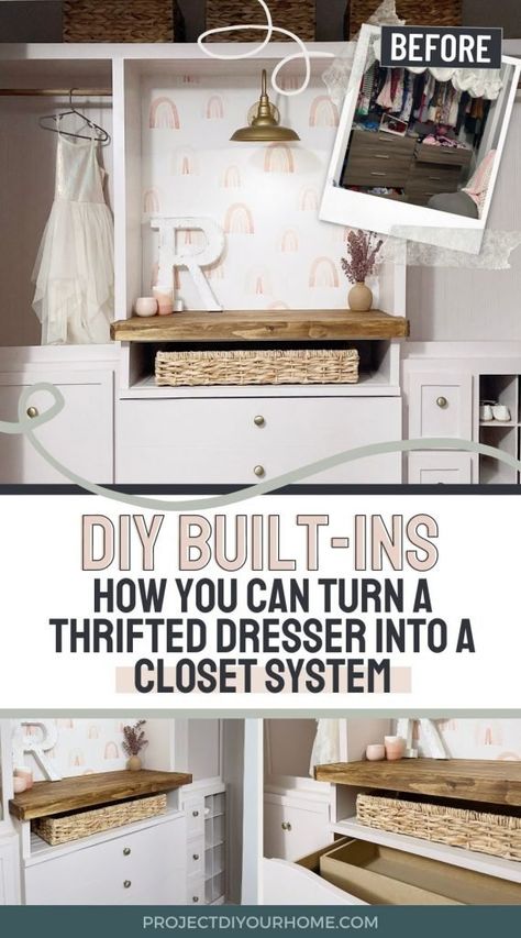 Dresser In The Closet, Closet With Dresser, Diy Closet System, Future Farmhouse, Diy Custom Closet, Diy Built In, Built In Closet, Room Nook, Closet Dresser